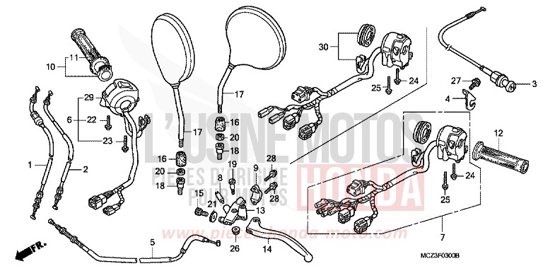 LEVIER DE GUIDON/COMMUTATEUR/CABLE de Hornet 900 DEGITAL SILVER METALLIC (NHA30) 2007